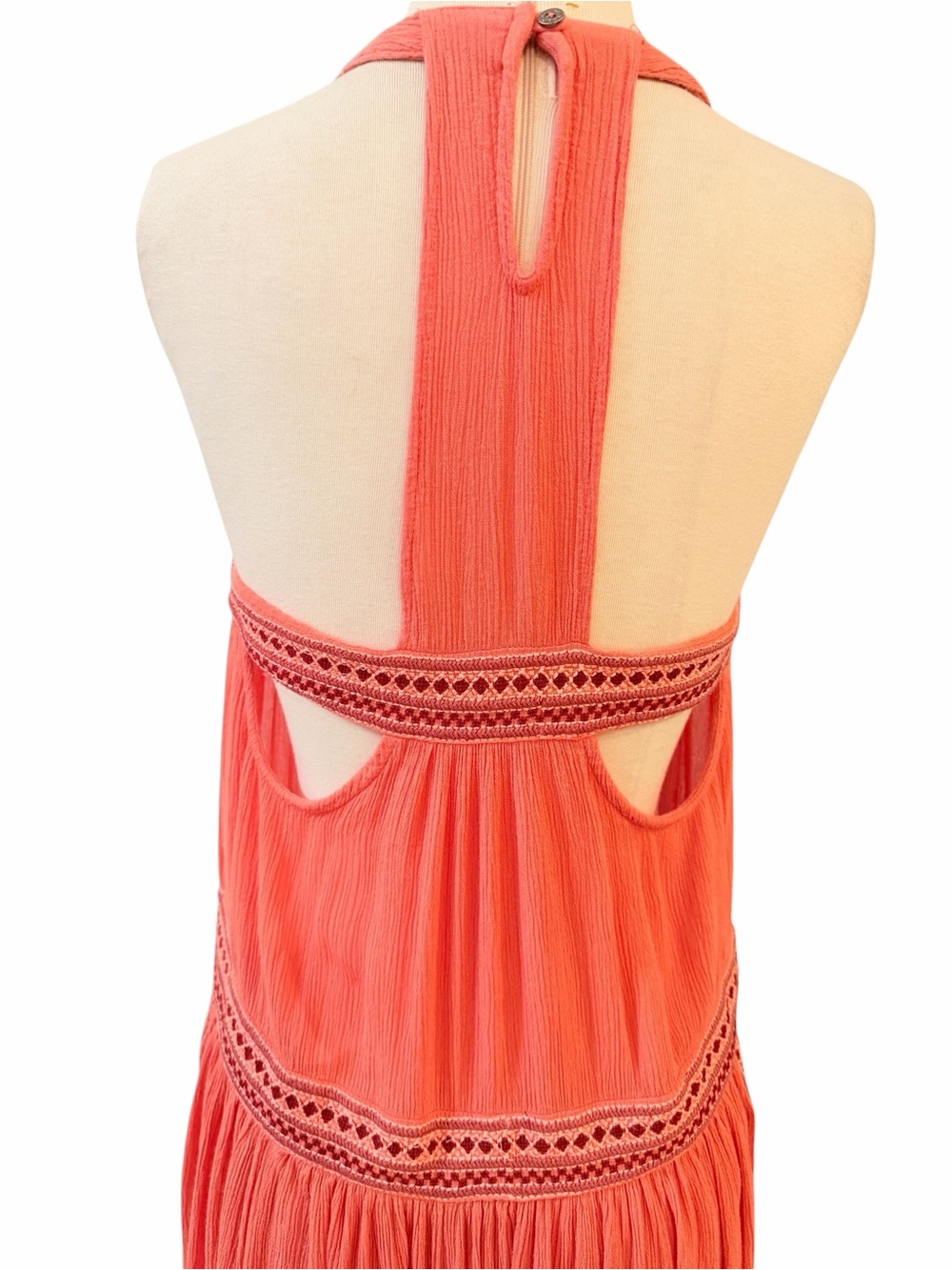 RARE Free People Coral Sleeveless Boho embroidered Wide Leg Jumpsuit sz XS - Picture 8 of 15